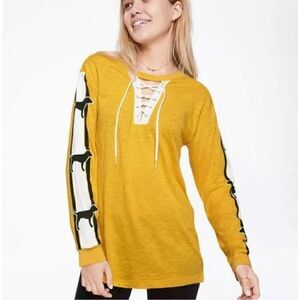 Victoria’s Secret PINK Campus Yellow Lace-up Long Sleeve Tee Top Small